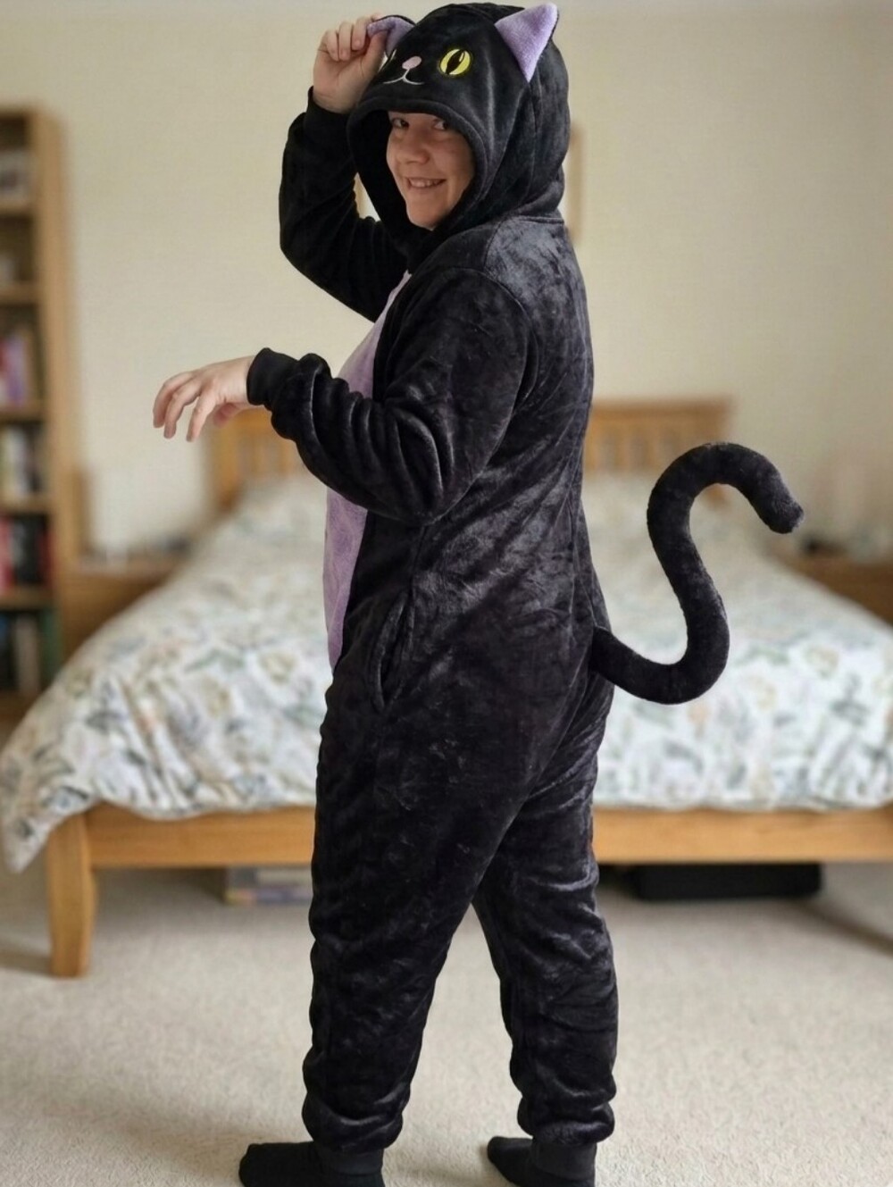 Halloween! NWOT ANMIBOBU Black Purple Cat Kigurumi Onesie